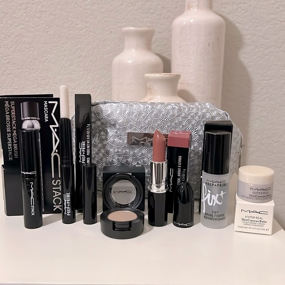 Mac Bundle Eye Shadow Lipstick Mascara Lip Base Setting Spray & Balm